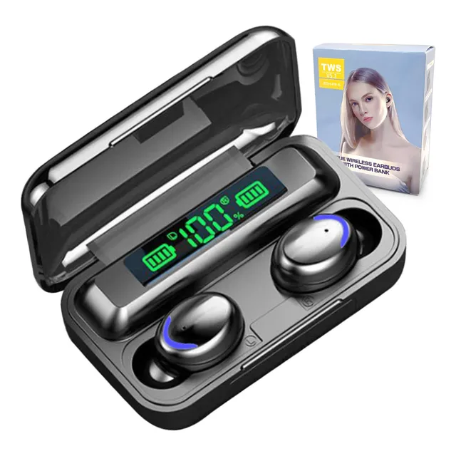 Fone De Ouvido Bluetooth Tws F9 Prova Dágua Microfone Preto