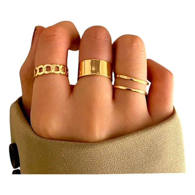 Anel Ajustável Feminino Kit Com 3 Anéis Minimalista Elegante