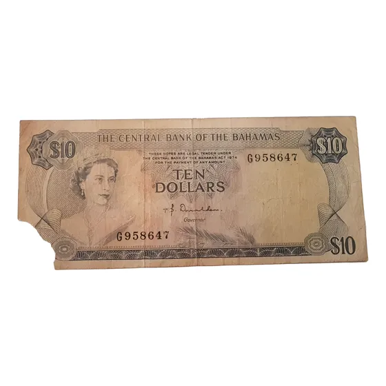 Billetes Mundiales : Bahamas 10 Dolares 1974 Raro