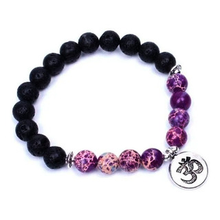Pulsera Budista Con Piedra Natural Con Lineas Símbolo De Om Pulsera Budista Con Piedra Natural Con Lineas Símbolo De Om