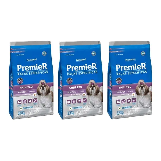 Ração Premier Shih Tzu Adulto Frango 2,5 Kg Kit 3 Unid.