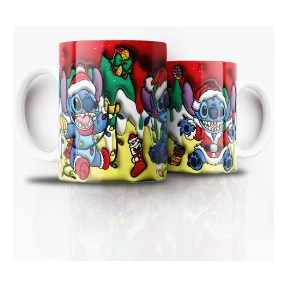 Tazón Taza Personalizada Navidad Stitch 3d 