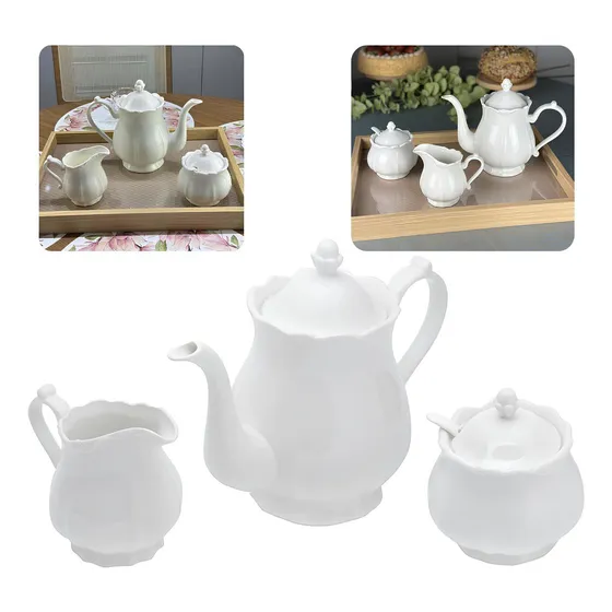 Conjunto Para Chá Wolff De Porcelana Fancy Branco 3 Peças