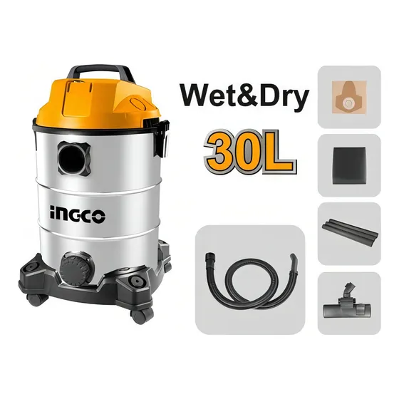Aspiradora 30lts 1300w Ingco Vc13301 - Smf Color Plateado