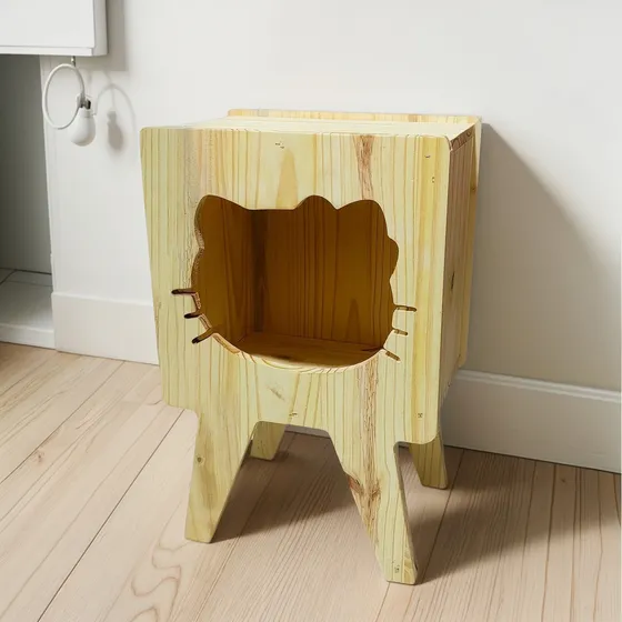 Mesa De Luz Para Niños Madera Con Diseños Infantiles Acabado Rústico Color Marrón