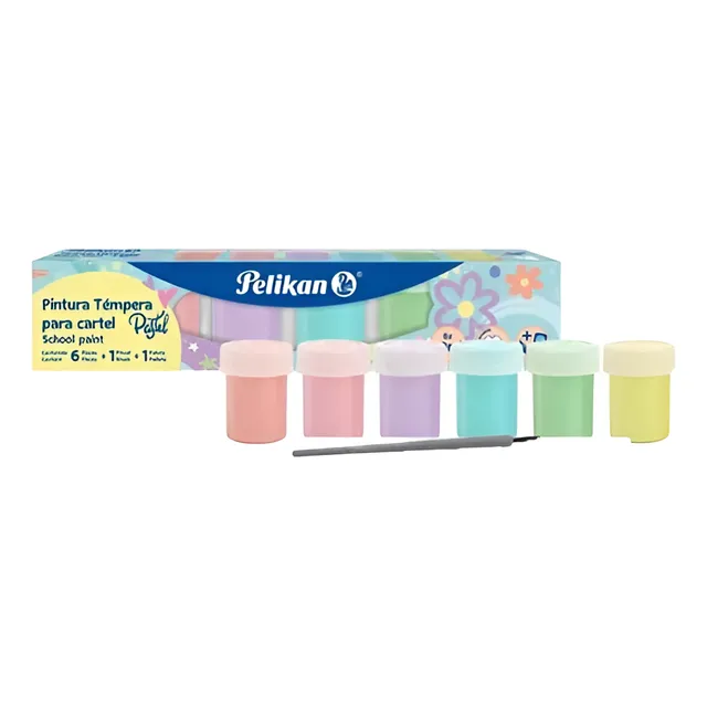 Pack Tempera Escolar Color Pastel Pelikan + Pincel + Paleta