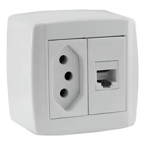 Tomada Rj45 Duplo Rede Computador Sistema X Sobrepor Pluzie Branco