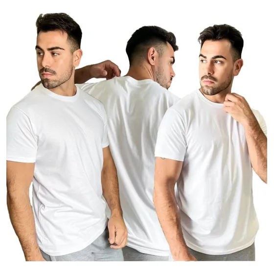 Pack X3 Remeras De Algodon Lisa Cuello Redondo Blanco- Isu