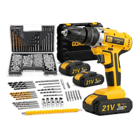 Furadeira Parafusadeira De Impacto 2 Bateria + Jogo 300 Pçs Amarelo 127/220v