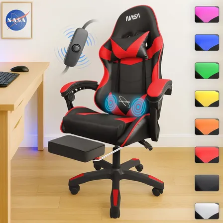 Silla Gamer Nasa Escritorio Ergonómica Ajustable Masajeadora Color Rojo Mater...