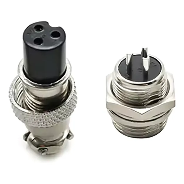 Conector De Aviación Gx16 (macho-hembra) - 3 Pin Color Plateado