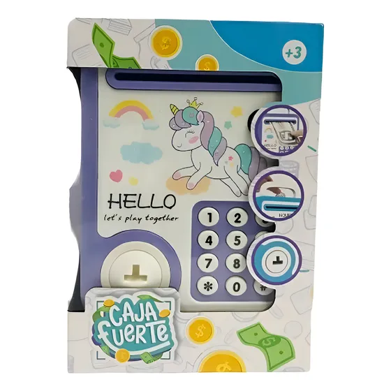 Alcancia Caja Fuerte Infantil Con Llave Ar1 54880 - Color Lila Unicornio