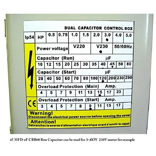 45 Mfd Uf Cbb60 Arandela Run Condensador Motor Para Ge