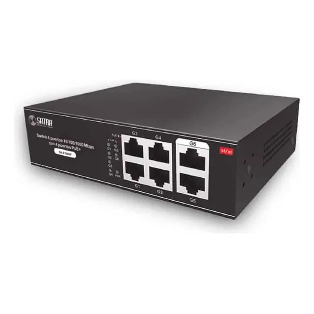 Satra Sa-s1006p, Switch Poe 4 Puertos Gigabit, 2 Uplink, 65w