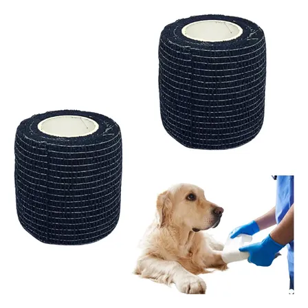 Kit 2 Bandagem Flexivel Atadura Cão Gato Pet Curativo Ferida Cor Preto