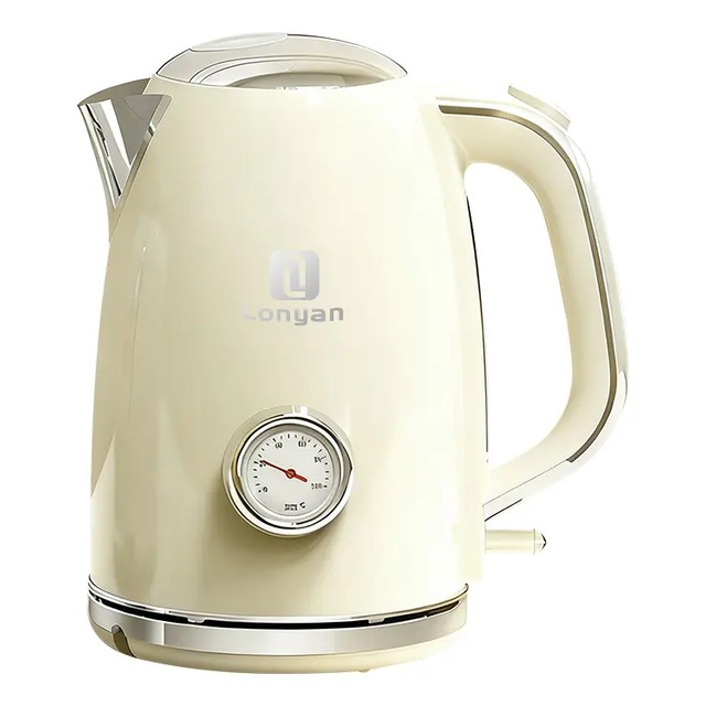 Chaleira Elétrica Sus304 Inox 1,7l Lonyan Com Termômetro Aquecimento Rápido Automática Desliga Mantém Quente Bege 220v