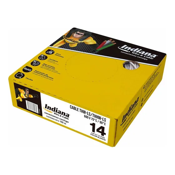 Cable De Cobre Cal. 14 Thw 90ºc 100 Mts Indiana Cubierta Blanco