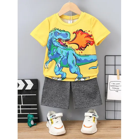 Shein Niño Joven Camiseta Y Pantalones Cortos Con Estampado