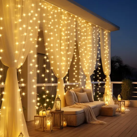 Cortina Led Decoração 3x3 Metros 127/220v y 300 Leds Luzes Amarelo