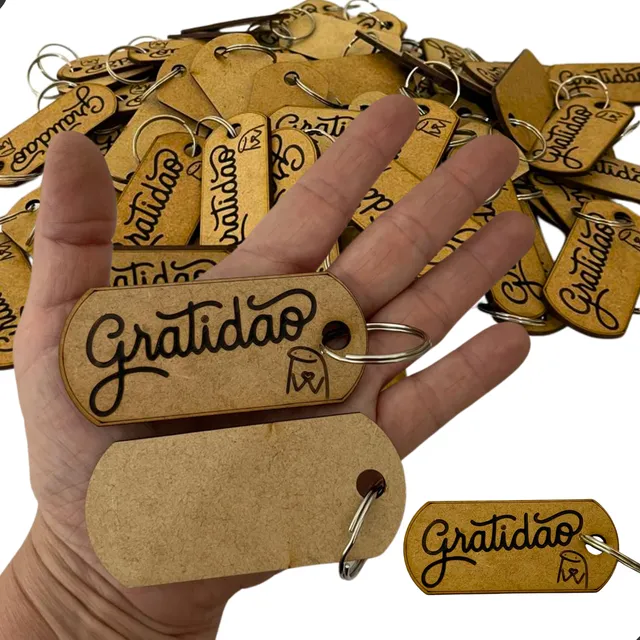 100 Lembrancinha Chaveiro Mdf Gratidão Etiqueta Aplique Tag