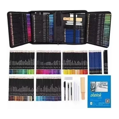 Conjunto 145 Lápices De Dibujo De Colores Metálicos Grafito