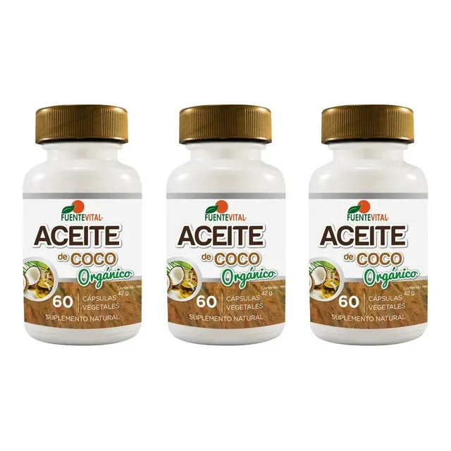 Aceite Coco Organico Fv 3 Frascos 180 Caps.  Pelo Piel Uñas