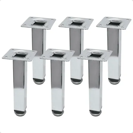 Kit 6 Un Pé Para Móveis Quadrado Aço Cromado 15cm Regulável