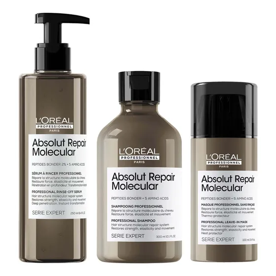Kit Absolut Repair Molecular Shampoo, Serúm Y Leav In Loreal