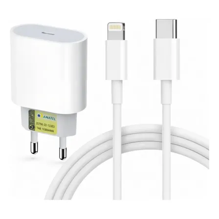Carregador Turbo 30w Super Rápido Usb-c Compatível Com iPhone 6 7 8 X Xr 11 12 13 14 Pro Max Fonte Com Entrada Tipo-c Certificado Pela Anatel Branco