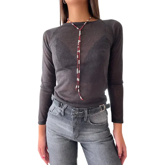 Remera Mujer Semitransparente Manga Larga Al Cuerpo