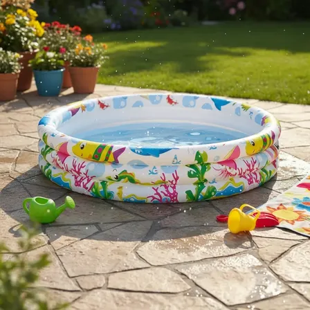 Piscina Inflável Redonda Criança Infantil 100 Litros 3 Aneis Fundo Do Mar
