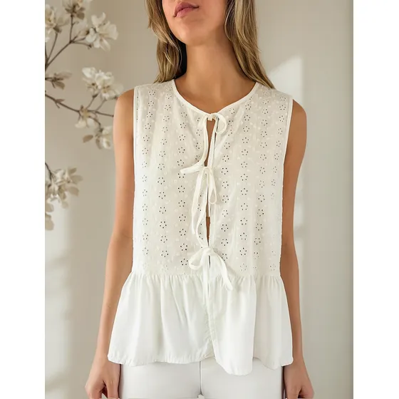 Blusa Lulyna De Fibrana Y Brodery Con Volado Y Moño Mujer