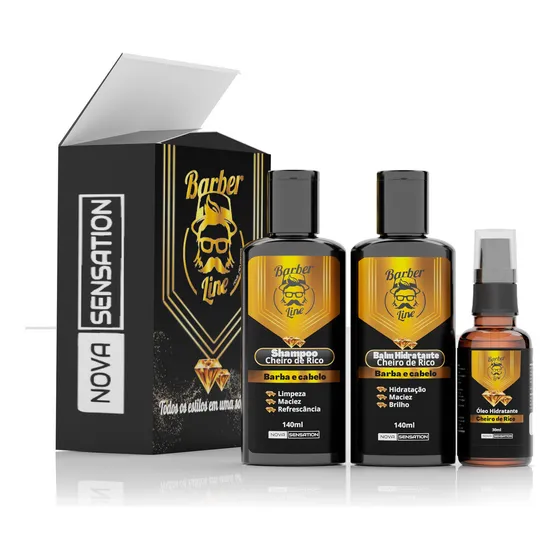 Kit Barba Completo Balm, Shampoo, Óleo Fragrância Amadeirada