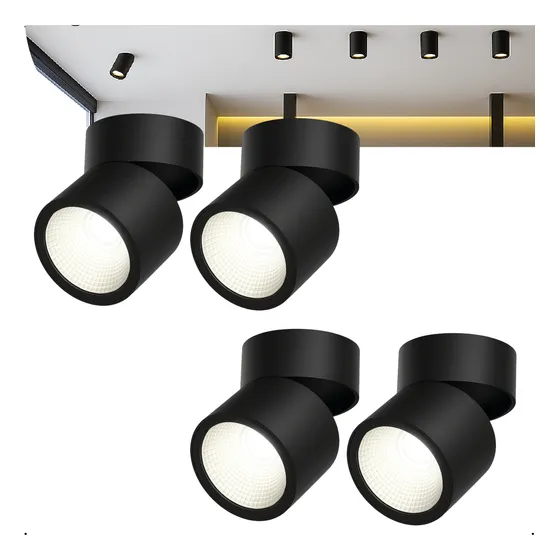 Kit 4 Spot Sobrepor Downlight Preto 10w Luminária De Teto