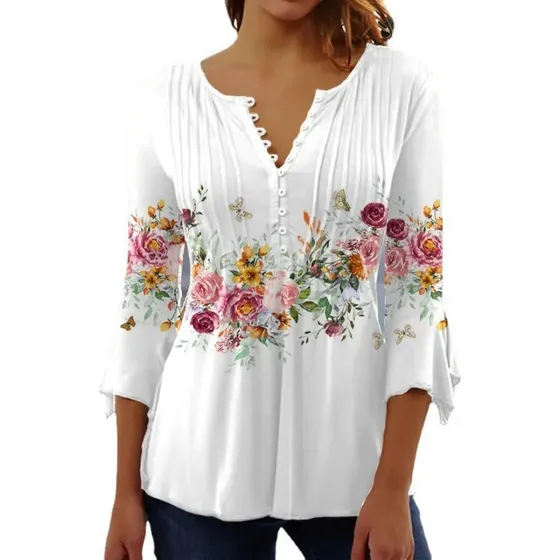 Camiseta Estampada De Manga Corta Con Cuello En V