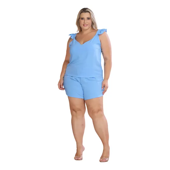 Conjunto Feminino Regata + Short Tecido Duna Plus Size Verão