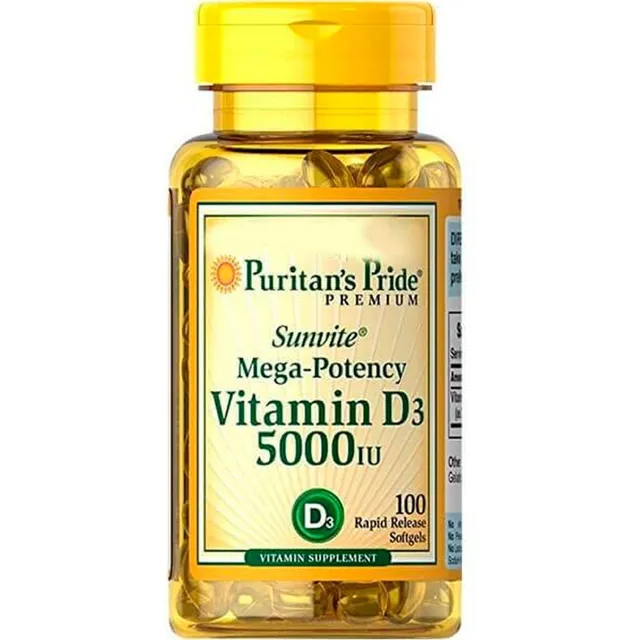Vitamina D3 5000 UI 100 cápsulas Puritans importada original de EE. UU.