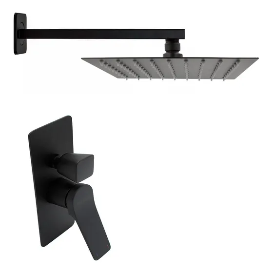 Regadera Negra Cuadrada 25cm Con Brazo Y Monomando Desviador Acabado Mate Color Negro Mate