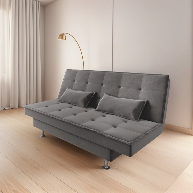 Sofá Cama 3 Lugares 1,84m Andradas Veludo Suede Cinza Sofá Cama 3 Lugares 1,84m Andradas Veludo Suede Cinza