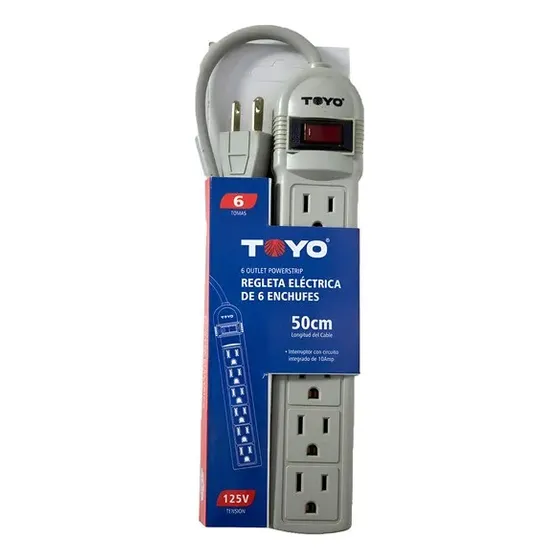 Regleta Electrica 6 Tomas 125v X 13 Amp Toyo