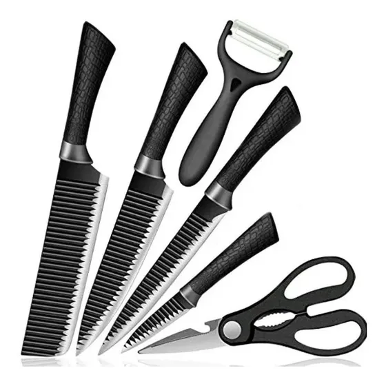 Juego Set De 4 Cuchillos + Pelapapas + Tijera Alta Calidad