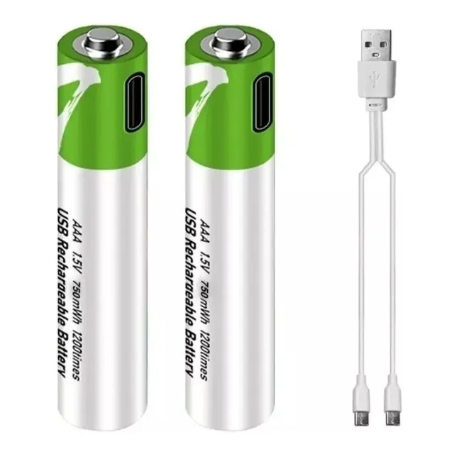 Pack 2 Pilas Aaa Litio Recargables Puerto Usb