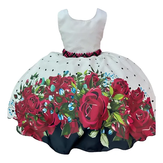 Vestido Infantil Off White Com Marsala Saia Floral