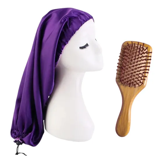 Kit Cepillo Bambu + Gorro De Satin Cabello Largo