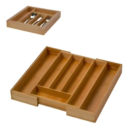 Porta Talheres Organizador Gaveta Extensível Bambu 7 Divisórias Faca Garfo Colher Porta Treco Topyhome Palha