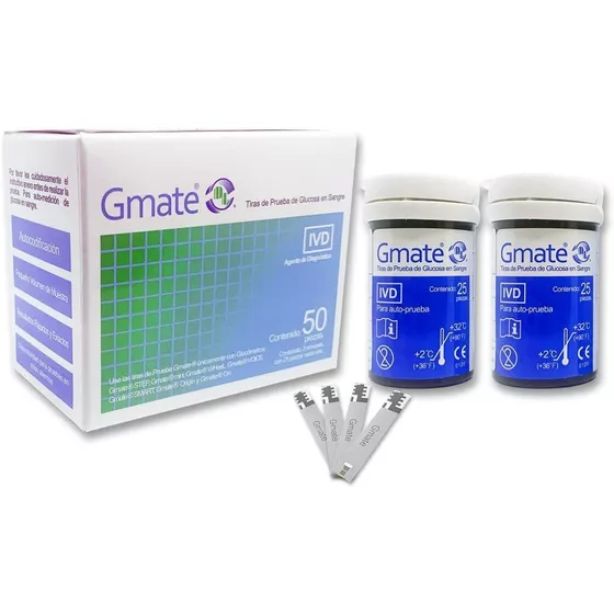 50 Tiras Reactivas Prueba Glucosa Glucometro Gmate