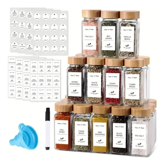 12 Potes Para Temperos Vidro 120 Ml Tampa Bambu