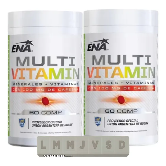 Multivitamin Ena Sport Sabor Neutro Con Vitaminas, Minerales Y Cafeína X2 + Pastillero Legend Suplemento Ideal Para Entrenamiento