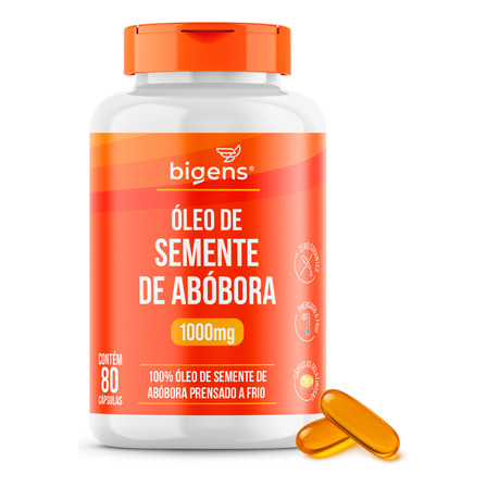 Óleo De Semente De Abóbora Prensado A Frio | 1000mg Por Cápsula | 80 Cápsulas | Sabor Neutro | Bigens Óleo De Semente De Abóbora Prensado A Frio | 1000mg Por Cápsula | 80 Cápsulas | Sabor Neutro | Bigens