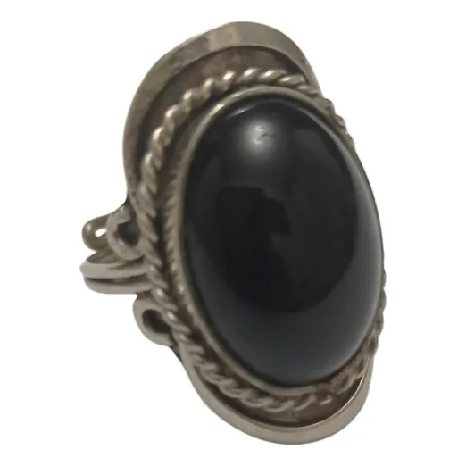Anillo Ajustable Alpaca Con Piedra Ónix Pulida